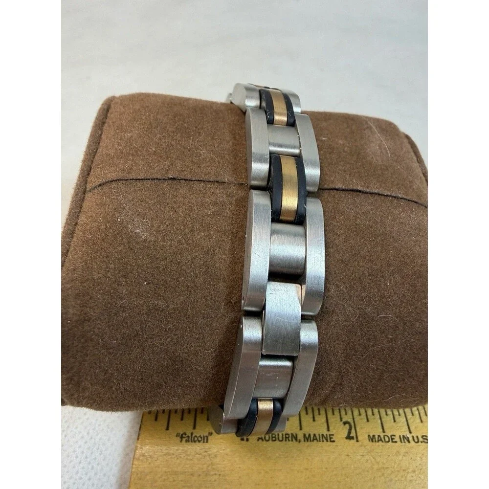 BI Baroni Stainless Steel Men's Link Bracelet  Band Two Tone Silver Gold